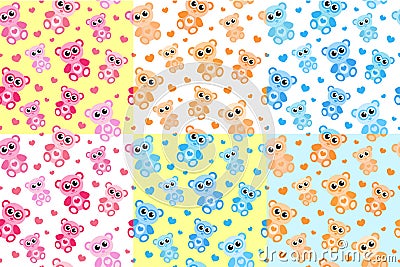 Kids seamless pattern with teddy bear. Bears endless background, texture. Vector Illustration