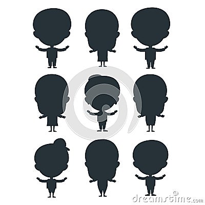 Kids silhouette happy young expression cute teenager cartoon character little kid vector illustration. Vector Illustration