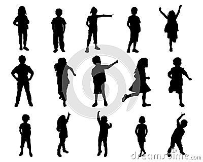 Children kids silhouette set, vector silhouette of children Vector Illustration