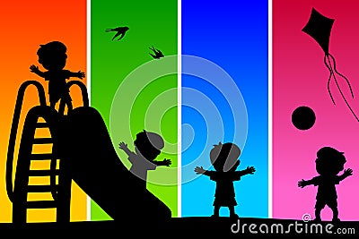 Kids Silhouettes at the Park [2] Vector Illustration