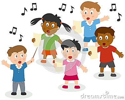 Kids Singing Vector Illustration