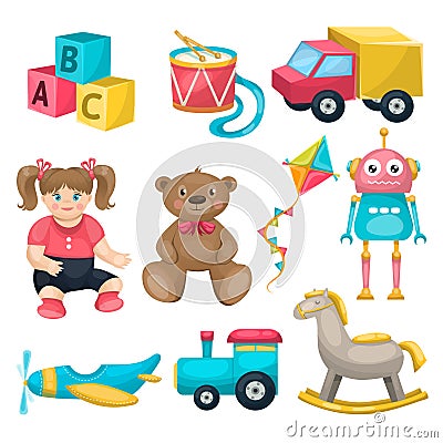 Kids Single Toys Set Vector Illustration