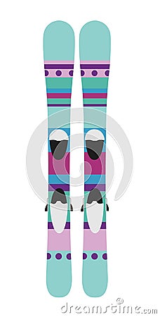 Kids skiing. Winter equipment icons for family vacation, activity or travel Vector Illustration