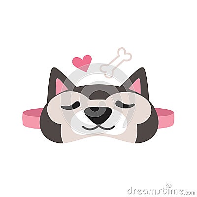 Kids sleeping mask. Cute husky dog mask. Lovely puppy mask for children. Vector Illustration