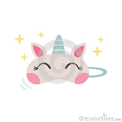 Kids sleeping mask. Cute unicorn mask. Lovely unicorn eye mask for girls. Vector Illustration