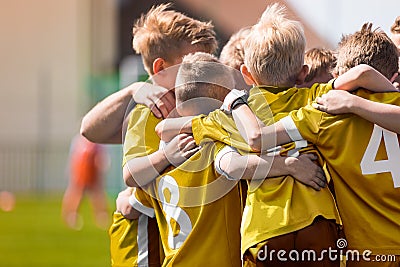Kids Soccer Football Team Huddle. Children Play Sports Game Editorial Stock Photo