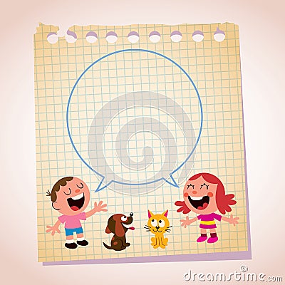 Kids speech bubble note paper cartoon illustration Vector Illustration