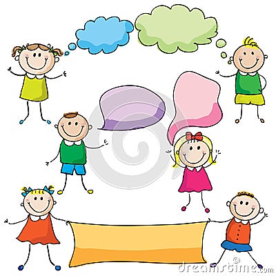 Kids with speech bubbles Vector Illustration