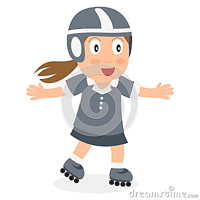 Cute Girl on Rollerblade Isolated on White Vector Illustration