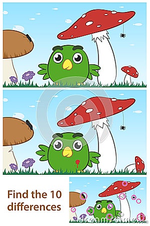 Kids spot the difference puzzle with a little bird Vector Illustration