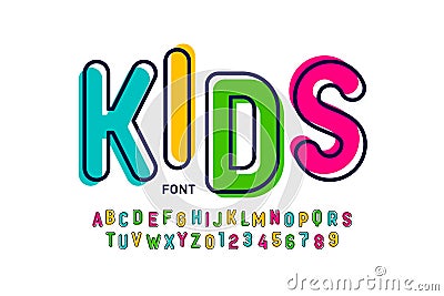 Kids style colorful font, playful alphabet Vector Illustration