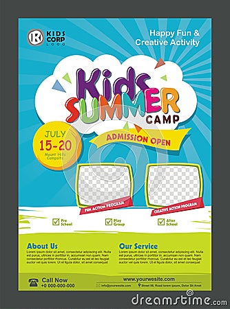 Kids Summer Camp Banner poster design template for Kids Vector Illustration