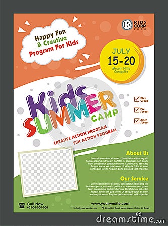 Kids Summer Camp Banner poster design template for Kids Vector Illustration