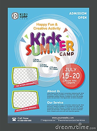 Kids Summer Camp Banner poster design template for Kids Vector Illustration
