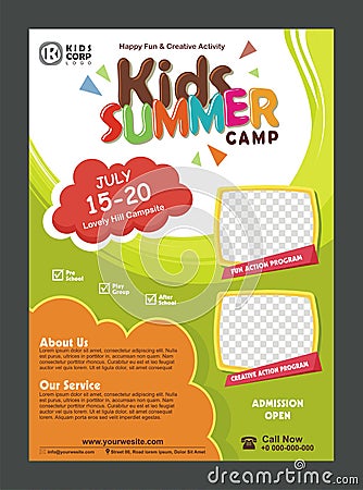 Kids Summer Camp Banner poster design template for Kids Vector Illustration