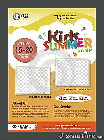 Kids Summer Camp Banner poster design template for Kids Vector Illustration