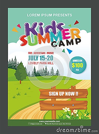 Kids Summer Camp Banner poster design template for Kids Vector Illustration