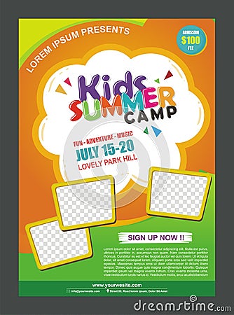 Kids Summer Camp Banner poster design template for Kids Vector Illustration