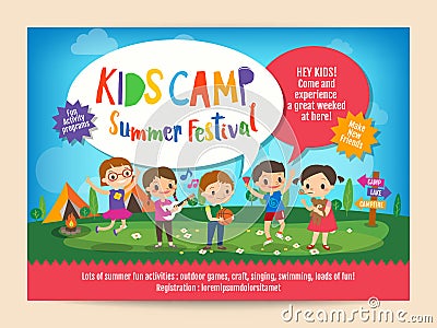 Kids summer camp education poster flyer Vector Illustration