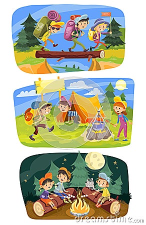 Kids summer camping vector concept illustration Vector Illustration