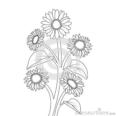 kids sunflower coloring page pencil drawing of vector design with pencil sketch Vector Illustration