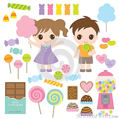 Kids and Sweet Candies Vector Illustration