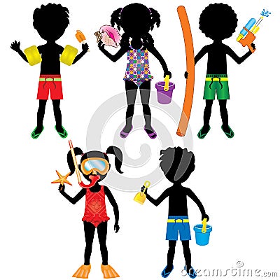 Kids Swimsuit Silhouettes Vector Illustration