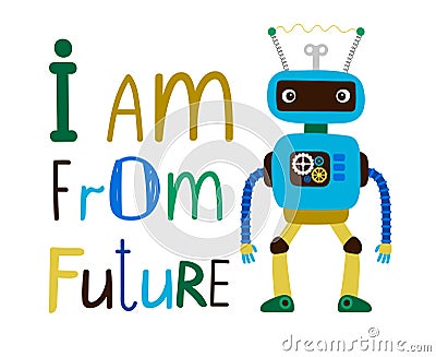 Kids t-shirt design with robot Vector Illustration