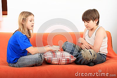 Kids talking about housing Stock Photo