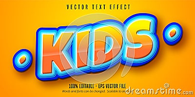 Kids text, cartoon style editable text effect Vector Illustration