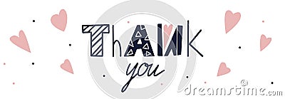 Kids thank you Hand drawn text. Funny lettering Vector Illustration
