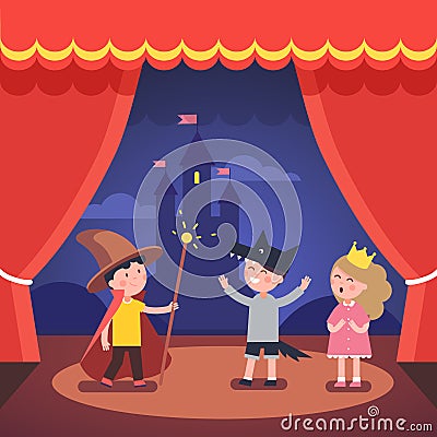 Kids theater performance show on scene Vector Illustration