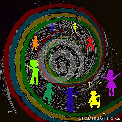 Kids and time spiral Vector Illustration