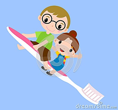 Kids and toothbrush Vector Illustration