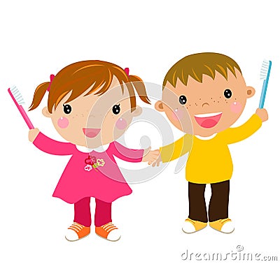 Kids with toothbrush Vector Illustration