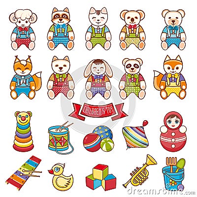 Kids toy set. Baby background. Vector Illustration