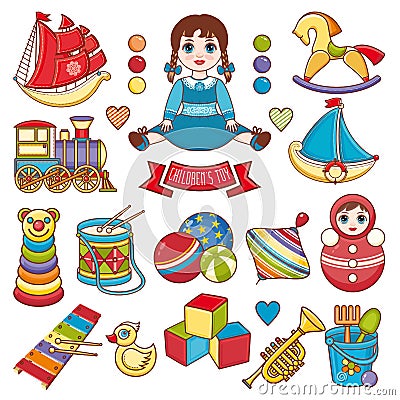 Kids toy set. Baby background. Vector Illustration