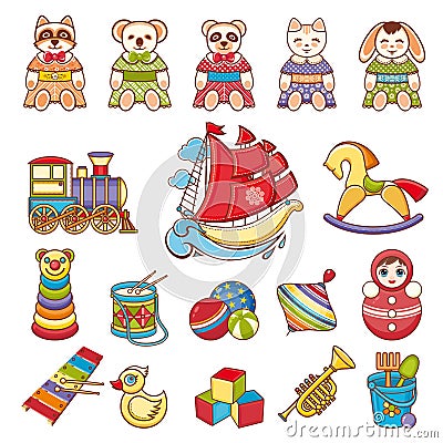 Kids toy set. Baby background. Vector Illustration