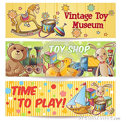 Kids Toys Banner Set Vector Illustration