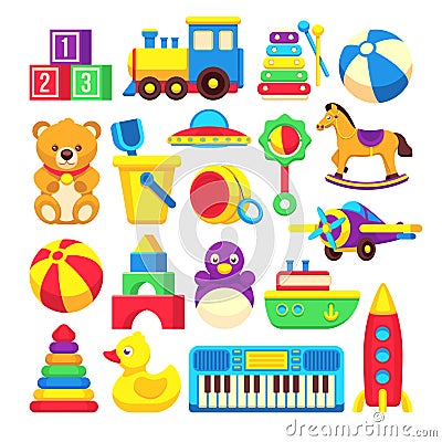 Kids toys cartoon vector icons collection Vector Illustration