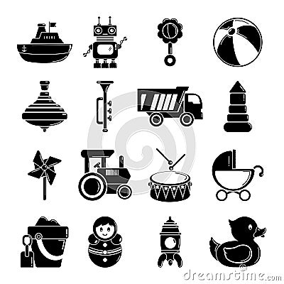 Kids toys icons set, simple style Vector Illustration