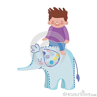 Kids toys little boy playing on elephant cartoon isolated icon design white background Vector Illustration