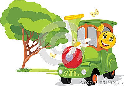 Kids train in amusement park. Sunny childhood is always with me Vector Illustration