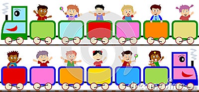 Kids on Train Banners Vector Illustration