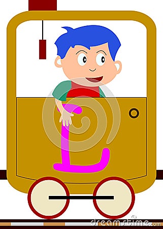 Kids & Train Series - L Cartoon Illustration