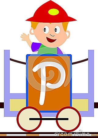 Kids & Train Series - P Cartoon Illustration