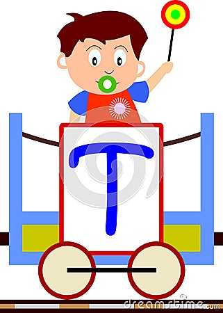 Kids & Train Series - T Cartoon Illustration