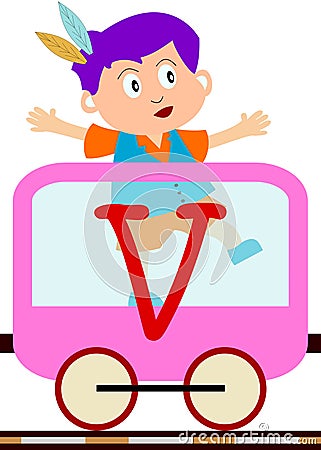 Kids & Train Series - V Cartoon Illustration