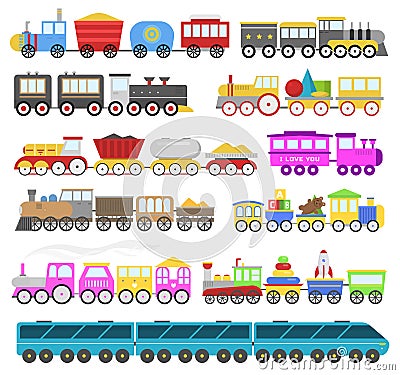 Kids train vector cartoon baby railroad toy or railway game with locomotive gifted on happy birthday to child in Vector Illustration