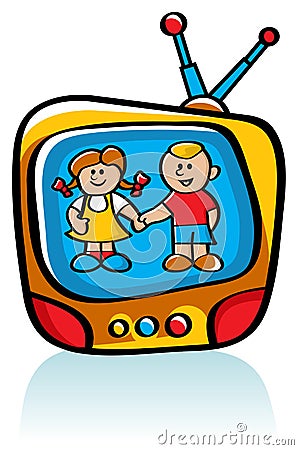 Kids On TV Vector Illustration